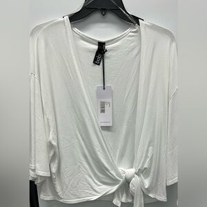 BOBI LA NWT White wide sleeves deep V-Neck Top Cotton loose fit Sz: Large
